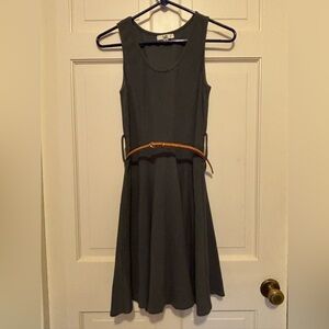 Gray sleeveless Dress tan belt party a line summer travel casual formal soft